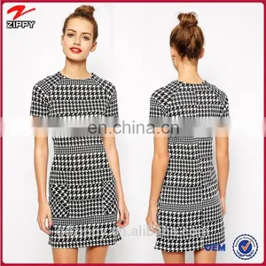 2015 Women Latest Fashion Dress New Look Dog Tooth Print Dress thumbnail-1