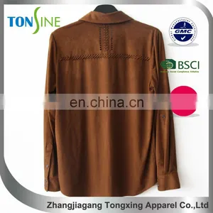 Women's Casual Suede Shirt With Long Sleeve thumbnail-2