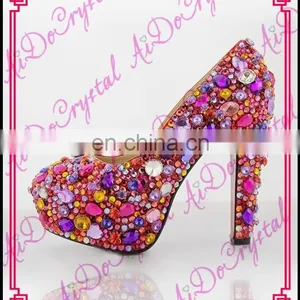 Aidocrystal Handmade Colorful Rhinestone Crystal Wedding Shoes Sex Women High Platform Heels thumbnail-1