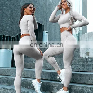 Amazon Hot Sales Women New Styles Bodcon Yoga Suit Ladies Fitness Yoga Wear Women Two Piece Clothing Set thumbnail-2