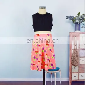 Mother Daughter Matching Dresses 2pcs Pink Floral Skirt Black Lace Top Women Clothing Summer Set thumbnail-5