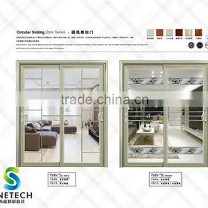 Light Green Wood Frames Tempered Glass for Partition Sliding Doors thumbnail-2