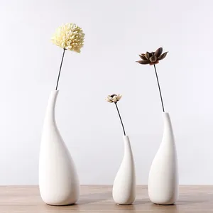 Water Drop Nordic Simple Style White Ceramic Dry Flower Vase For Dining Room Table thumbnail-2