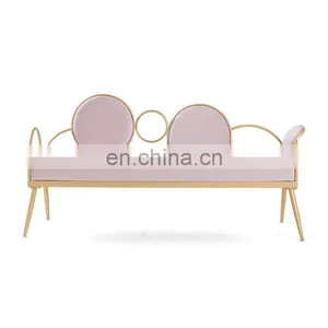 Modern 3 Seaters Fabric Couch Shopping Mall Blush Velvet For Salon Or Shop With Waiting Sofa thumbnail-1