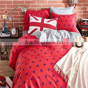 Hot Bright Color Red Maple Leaf Printed Cotton Sheets Set Good Quality 100% Cotton Comforter Bedding Sets Low Price thumbnail-1