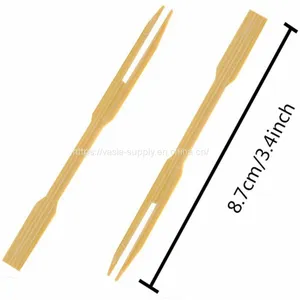 90mm Best Selling Cute Mini Small Bamboo Cocktail Fork Picks in Bulk for Sale thumbnail-1
