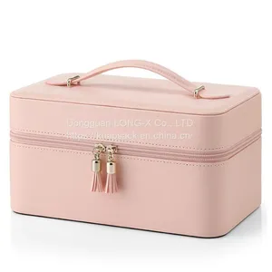 Pu Portable Makeup Case/Double Layer With Mirror Wash Skin Care Storage Cosmetic Bag thumbnail-2
