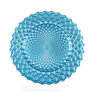 Modern Style Custom Blue Colored Decoration Dining Table Glass 13 Inches Charger Plates Wedding thumbnail-1