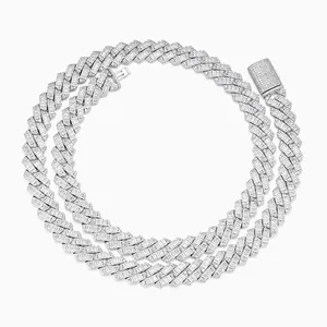 Shining Star Jewelry Silver 14mm Men VVS Moissanite Baguette Cuban Link Chain thumbnail-3