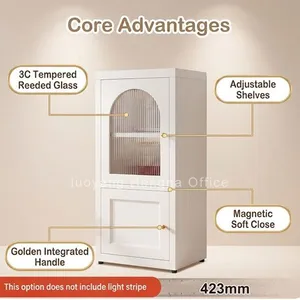 Reeded Glass Display Sideboard | Steel Credenza for Bistros & Retail | Soft-Glow Showcase Ready thumbnail-5