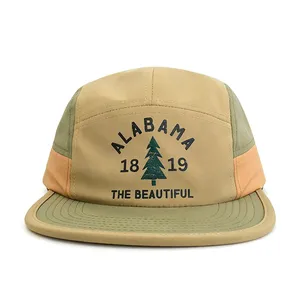 5 Panel Camp Cap Color Block Printed Graphic Flat Brim Outdoor Travel Daily Wear Caps Custom Logo thumbnail-2