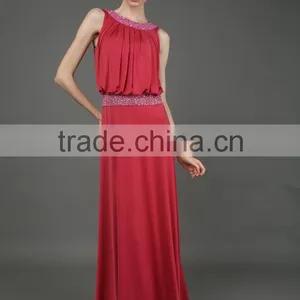 BiBiQ Fashion OEM Maxi Red Beaded Satin Western Gowns Party Dresses thumbnail-2