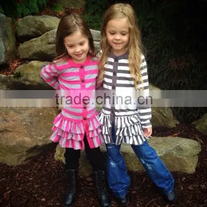 Classic Design Cute Baby Girl Cotton Cardigan 100% Cotton Kids Long Sleeve Cardigan With Triple Ruffle thumbnail-1
