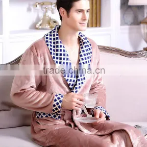 Autumn and Winter Thickening Lovers Print Flannel Robe Male Bathrobe Plus Size Ultra Long Coral Fleece Bathrobe thumbnail-1