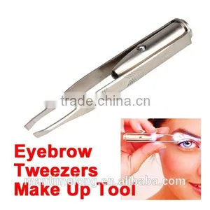 Stainless Steel Make Up Tool LED Light Eyelash Eyebrow Hair Removal Tweezer thumbnail-1