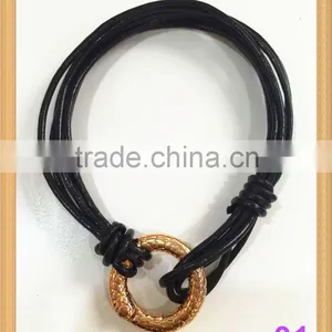 Multi Strands Black Genuine Leather Bracelets With Different Colors of Copper Closure for Women thumbnail-2