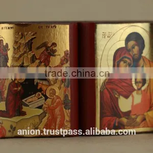 Greek & Russian Orthodox Wooden Icon. Bible Shape thumbnail-3