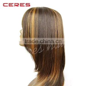 Cheap Wholesale Price Brazilian Human Hair Wig Lace Front Highlights Dark Blonde Color Shoulder Length thumbnail-3
