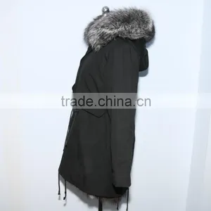 Wholesale Price Hot Selling Popular Parka Jacket With Real Silver Fox Fur Hood Trim thumbnail-3