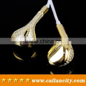 Aluminum Materail 24ct Gold Diamond Custom Wired Headphones thumbnail-1