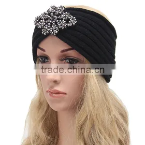 New Style Women Winter Crochet Headbands-rhinestone Flower Crochet Headband thumbnail-3