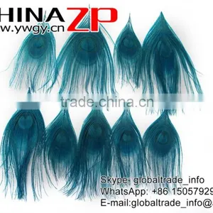 CHINAZP Wholeasale Top Selling Special Colors Dyed Turquoise Trimmed Short Peacock Feathers for Girls thumbnail-2