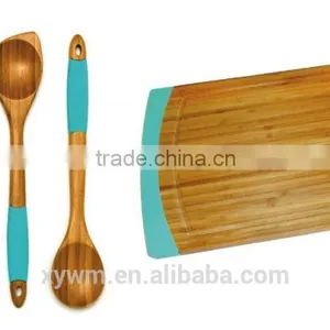 Bamboo Cutting Board and 5 Piece Kitchen Tools With Silicone Handles thumbnail-1