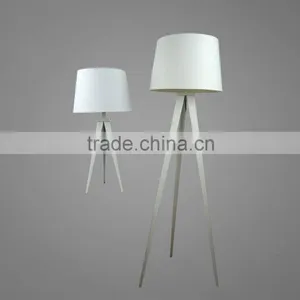 Powder Coating White Triangle Frame Metal Body With White Fabric Lampshade Floor Lamp And Table Lamp thumbnail-1