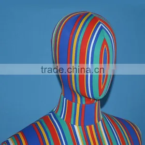 Articulated Male Dress Form With Half-Leg -- Striped Linen Mannequin thumbnail-3