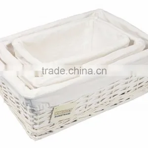 Wholesale Set Of 3 White Wicker Storage Basket With Lining thumbnail-1