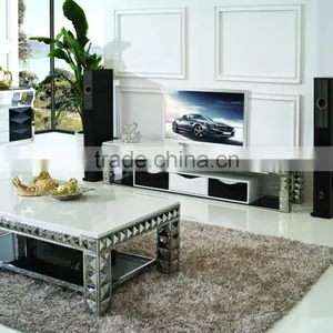 C338 Rectangle Diamond Marble Stainless Steel Coffee Table thumbnail-4