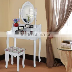 European Style Furniture Garden Style White Color Wooden Dressing Table Cosmetic Table With Stool French Luxury Dressing Table thumbnail-2