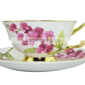 High Quality 200ml Bone China European Style Flower Pattern Coffee Mug With Saucer Set Promotion Gift thumbnail-1