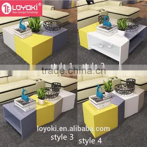 New Design Set of 4 Coffee Table Mdf Wood Sofa Side Table With Glossy Finished 4 Colors Free Combination Side Table thumbnail-5