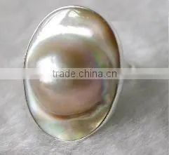 Wholesale 8# 20mm White Round Freshwater Mabe Pearl Ring & Sterling Silver thumbnail-1