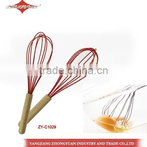 Best Quality 12" Silicone Coated Wires Egg Whisk With Wooden Handle thumbnail-1