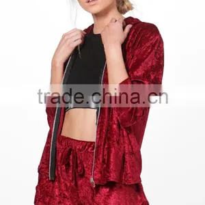 Velvet Jackets Velour Short And Hoodie Jackets Set, Wholesale Designer Clothing thumbnail-3