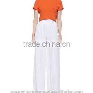 2015 Wholesale Women Office Slim Ladies Plain Color Pleated Loose High Waist Wide Leg Long Pants thumbnail-6