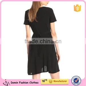 New Fashion Tie Waist Design V Neck Short Sleeve Women Wrap Dress thumbnail-2