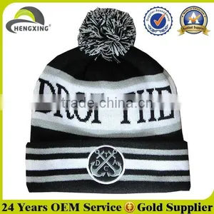 Winter Pomfashion Black Custom Beanie With Embroidery Logo thumbnail-1