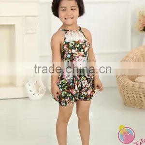 2017 Newest Rose Light Pink Floral Cotton Belt Jumpsuit for Baby Girls thumbnail-4