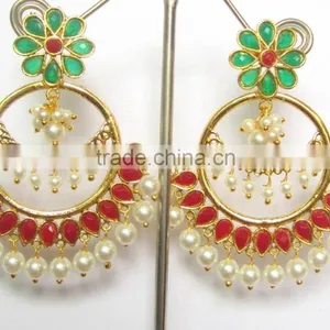 RED GREEN Gold Plated DANGLER Earrings thumbnail-1