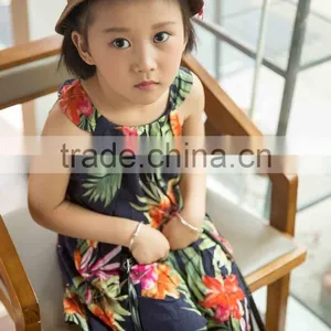 Fashion 2016 Girl Sleeveless Strap Dress Bright Color Printed Flower Girl Dress thumbnail-6