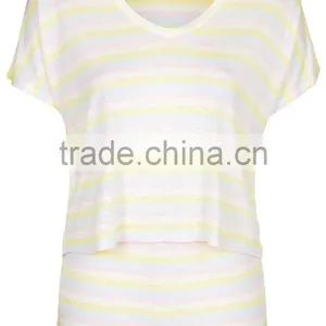 Beige Striped Tee and Shorts Set Women Pajamas thumbnail-5