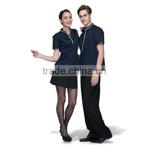 Juqian 2016 Custom Factory Price Latest Stylish Navy Cheap Short Sleeve Summer Unisex Hotel Staff Uniform Designs in China thumbnail-6