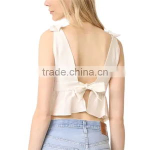 2017 OEM Girls Charming Bow Shoulder Harness Crop Cute Blouses thumbnail-4