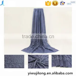 New Fashion Custom Embroidery Flower Plain Dyed Linon Viscose Hijab Scarf thumbnail-1