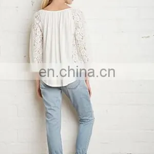 Casual Girls O-Neck Long Sleeve Lace T-Shirts thumbnail-3