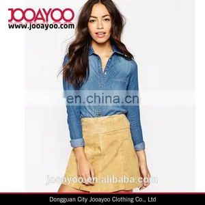 New Look Long Sleeve Classic Point Collar Tops Soft Touch Denim Fancy Ladies Shirt thumbnail-1
