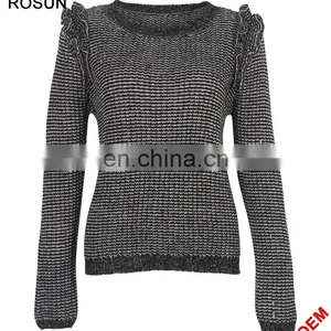 China Factory Dark Grey Long Sleeves Pleated Pullover Sweater thumbnail-1